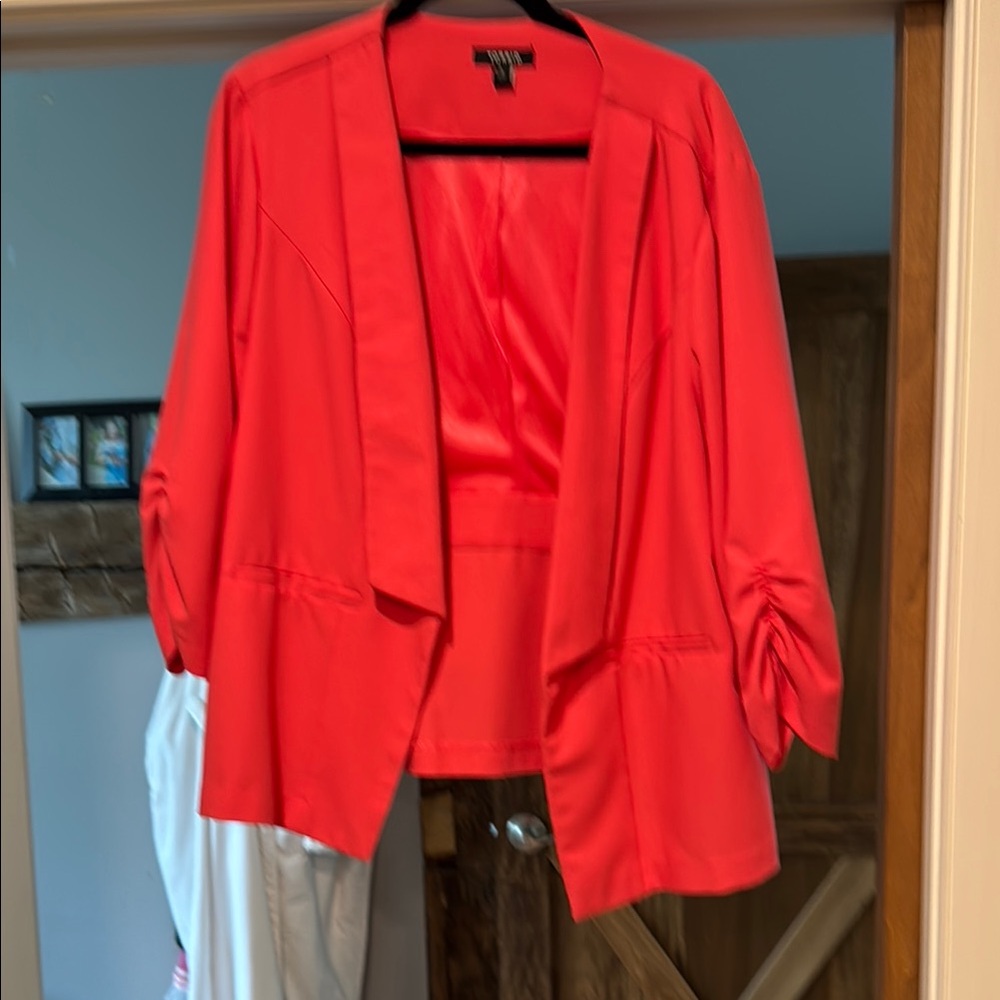 Torrid Red Blazer with Waterfall Lapels and Ruched Sleeves
